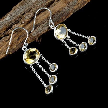 Citrine gemstone chain earring, 925 Sterling silver dangle earring, Gifts for women